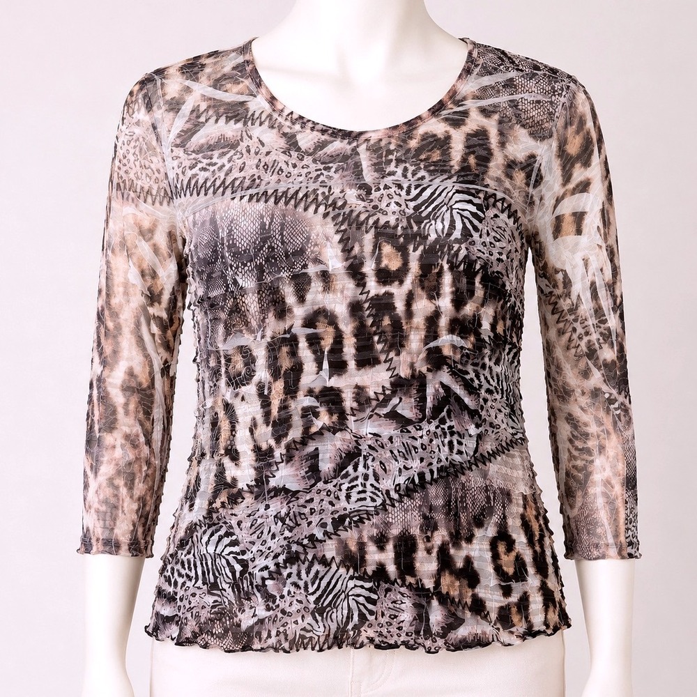 90's Y2K Cubism Los Angeles Animal Print Ruffle Artsy Mesh Top Mixed Media Small